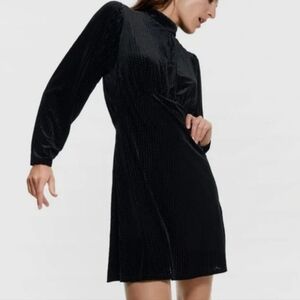 ZARA Black Velvet Print High Neck Dolman Sleeve Mini Dress Size Med